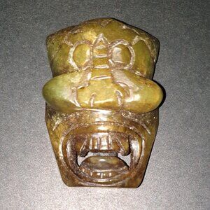 2.5'' Rare Vintage Hand-Carved Nephrite Jade Mask Pendant or Belt Buckle